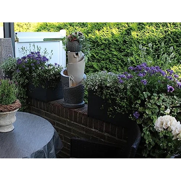 Arnusa Gartenbrunnen mit LED Beleuchtung 66 cm mit Dekobecken Springbrunnen Wasserspiel Zimmerbrunnen für Innen und Außen warmweiß, Grau, Beige – Bild 3