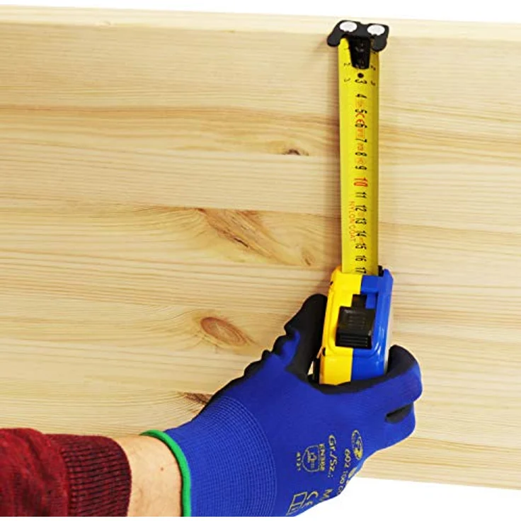 S&R Bandmaß 10 m x 25mm mit MAGNET-Haken, KOMPAKTE Rollmeter Nylon-beschichtetes Massband, schlagfestes Gehäuse, Feststeller, Metermaß mit Gürtelclip, Blau – Bild 5