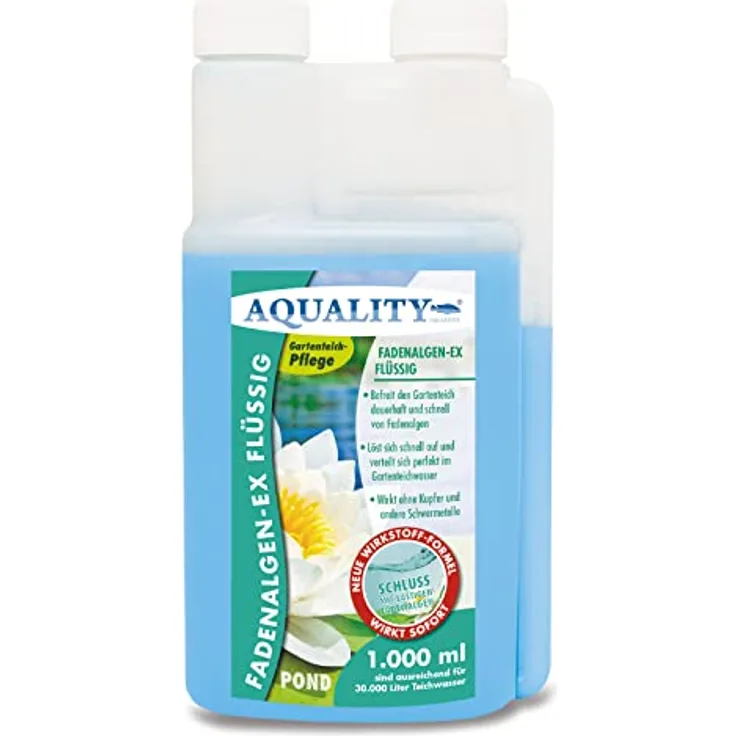 AQUALITY Gartenteich Fadenalgen-EX Flüssig (Flüssiger Fadenalgenvernichter, Algenmittel, Algenentferner. Löst Sich schnell im Teich auf), Inhalt:1 Liter