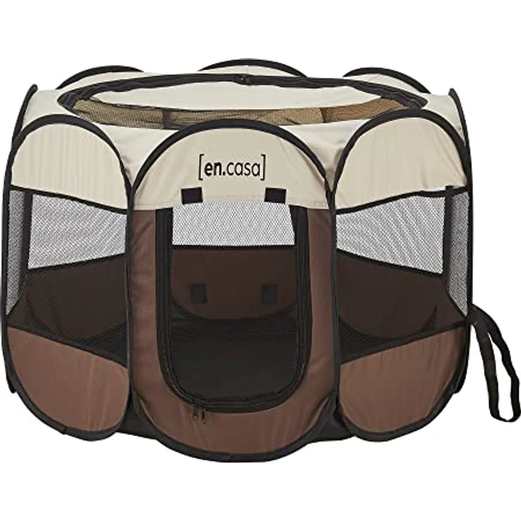[en.casa] Hundelaufstall Telford 43 x 74 x 74 cm Pop Up Tierlaufstall für Innen- und Außenbereich Welpenlaufstall Hundehütte Braun/Cremefarben – Bild 2