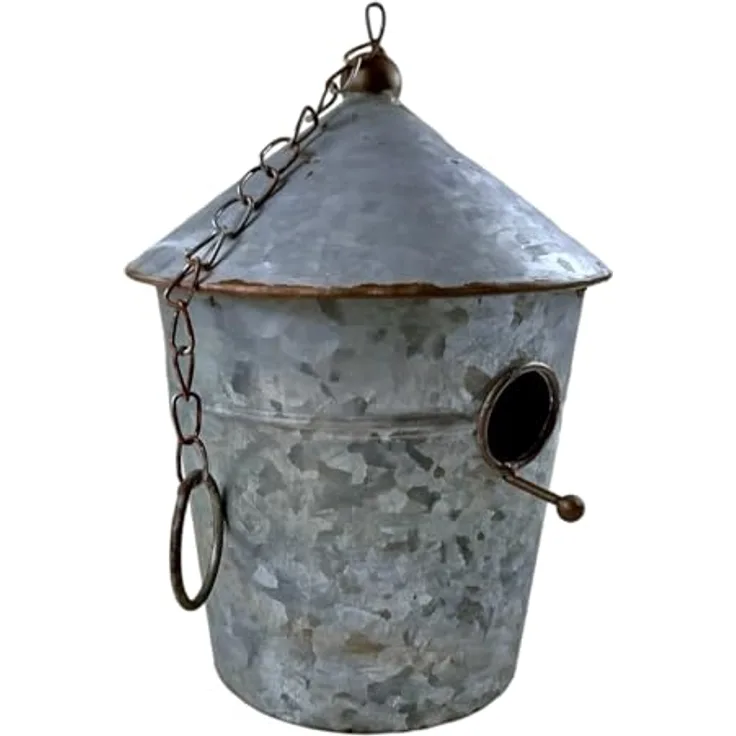 FTWDesign Großer Nistkasten für Vögel, Vogelhaus aus Zink für Draußen mit Spitzdach und Aufhängkette, ca. 16cm x 16cm x 19cm