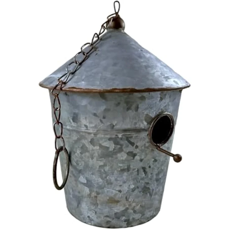 FTWDesign Großer Nistkasten für Vögel, Vogelhaus aus Zink für Draußen mit Spitzdach und Aufhängkette, ca. 16cm x 16cm x 19cm – Bild 1