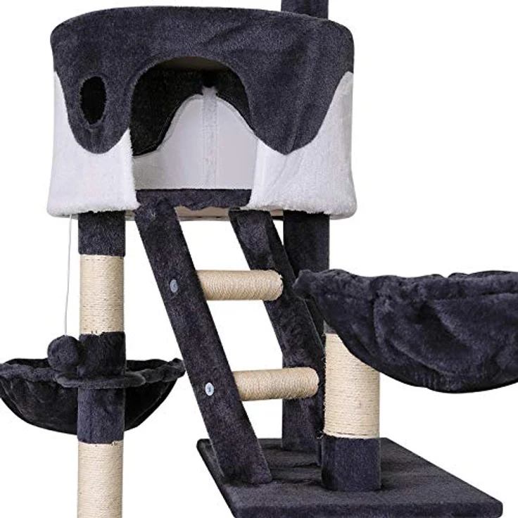 lionto Kratzbaum XXL Kletterbaum Katzenkratzbaum Katzenbaum höhenverstellbar 230-250 cm, grau/weiß – Bild 3