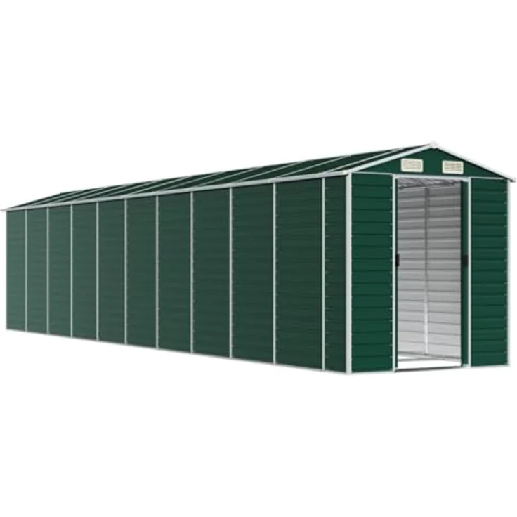 vidaXL Gerätehaus, Gartenhaus mit Schrägdach Griffe, Gartenschuppen Schuppen mit Stauraum, Geräteschuppen Metallschuppen, Grün 191x895x198 cm Verzinkter Stahl – Bild 3