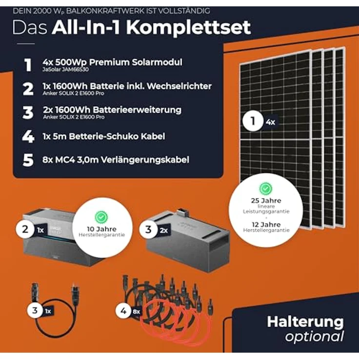 Solarway Balkonkraftwerk Komplett Steckdose mit JaSolar-Modulen, 2000 Watt + 4,8 kWh – Bild 2