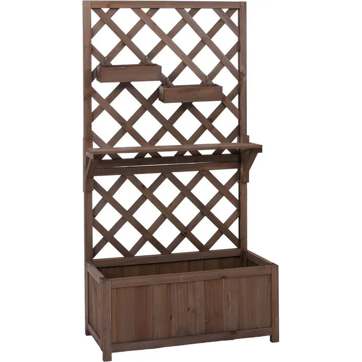 MCW Hochbeet MCW-P68, Pflanzkasten mit Spalier als Rankhilfe und Ablagefläche aus Tannenholz für Balkon, Terrasse oder Garten