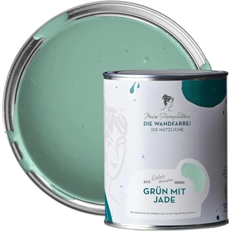 MissPompadour Wandfarbe Grün mit Jade, abwaschbar, hohe Deckkraft, scheuerbeständig, wasserbasiert, 1 L – Bild 1