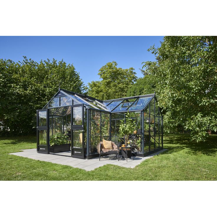 Juliana Gewächshaus 'Orangerie' 296 x 583 cm mit 3 mm Sicherheitsglas anthrazit - modernes Gewächshaus aus Sicherheitsglas mit 6 Dachfenstern