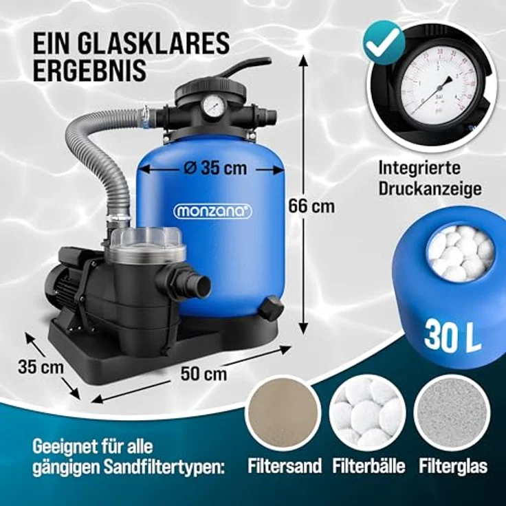 Sandfilteranlage 11.000 L-h mit Vorfilter und XXL Tank + 700g Filterbälle Polysphere Filterwatte Filter Balls – Bild 8