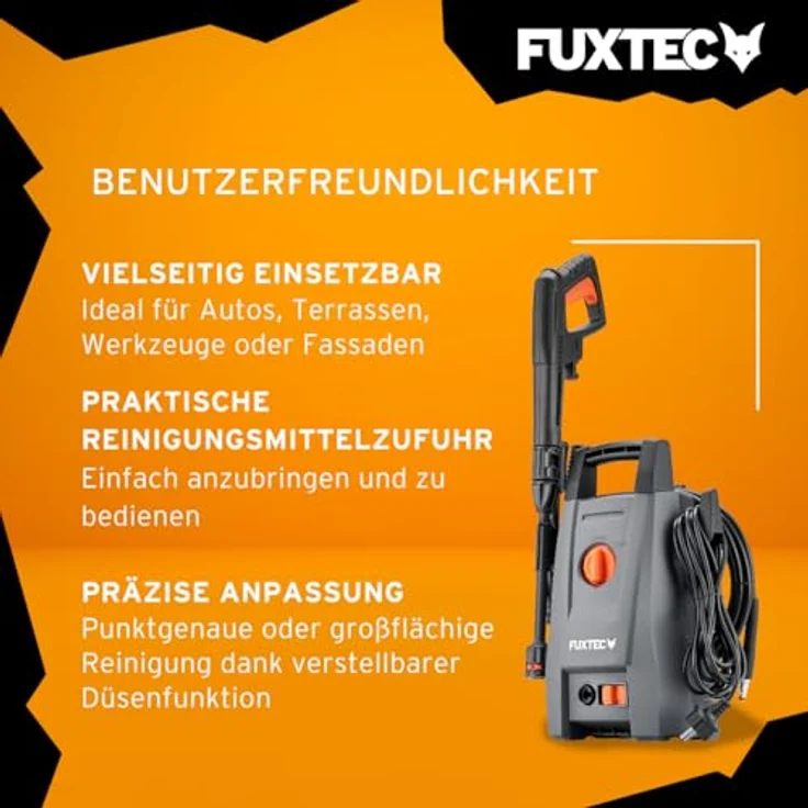 FUXTEC Hochdruckreiniger FX-HDR1400, Leistungsstarker Reiniger mit 1400 Watt und optionalem Reinigungsmittelflasche – Bild 4