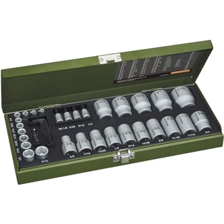PROXXON INDUSTRIAL Bohrer- und Bitset 23114, 36-teiliges Set für zöllige Schrauben, aus hochwertigem Chrom-Vanadium-Stahl in stabilem Stahlkasten
