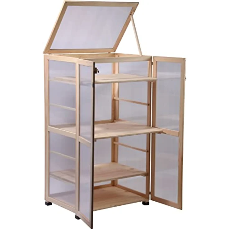 dobar® 58556FSCe Großer Anzuchtschrank Dome 0,36 m³ | Gewächshaus mit 4 Ablagen für Innen- und Außenbereich | Treibhaus Massivholz | Pflanzenhaus | 70 x 52 x 124 cm | Natur – Bild 3