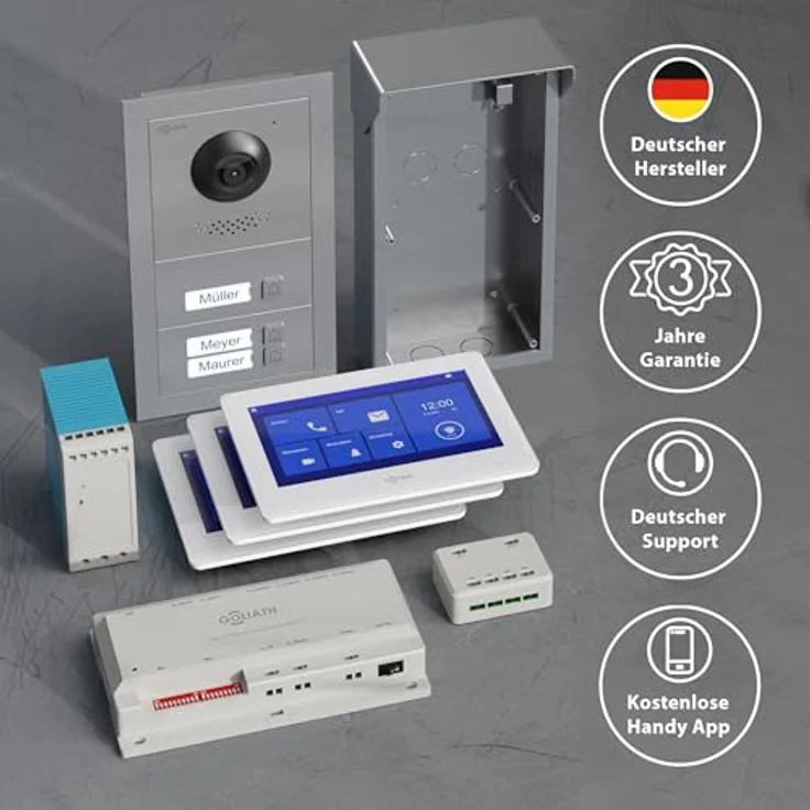 Goliath Intercom Video-Türsprechanlage Basic-Line, 7-Zoll Monitor Weiß/Schwarz, 2-Draht mit HD Kamera für 3-Familienhaus, App-fähig – Bild 5