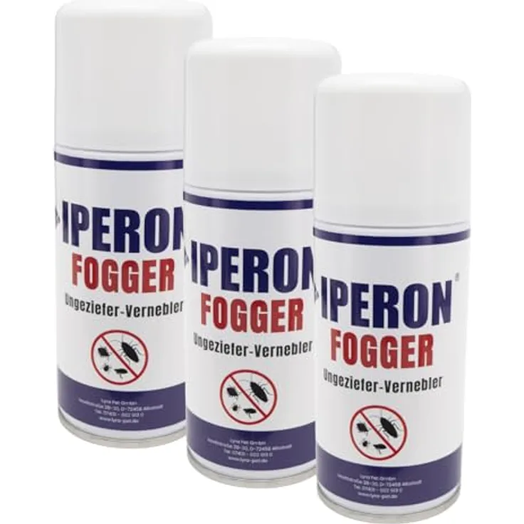 Iperon® Fogger Ungeziefer-Vernebler, 3 x 150 ml, mit Chrysanthemum cinerariaefolium Extrakt, Geraniol & Zitroneneukalytpusöl, sofort wirkende Schädlingsbekämpfung