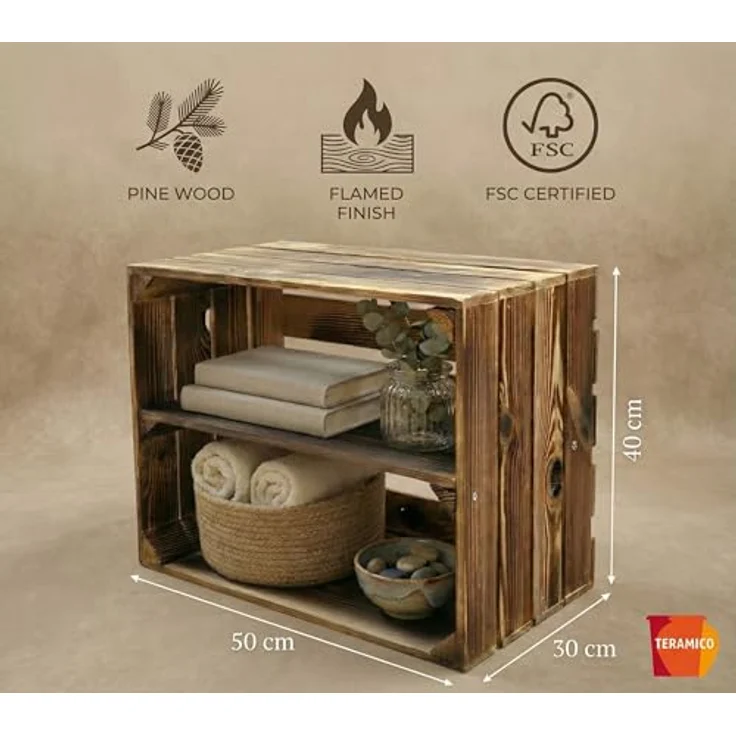 Teramico Geflammte Neue Obstkiste mit Zwischenboden Lang 50 x 40 x 30cm – Bild 4