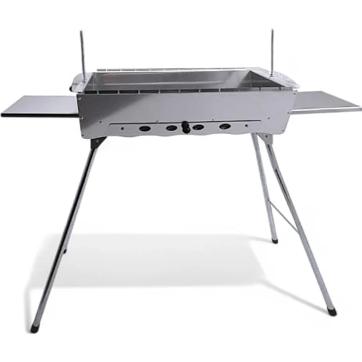 GOROCH Mangal Astana, Edelstahl 2mm Schaschlikgrill mit höhenverstellbarem Grillrost und klappbaren Ablagen, 55x27 cm Grillfläche – Bild 3