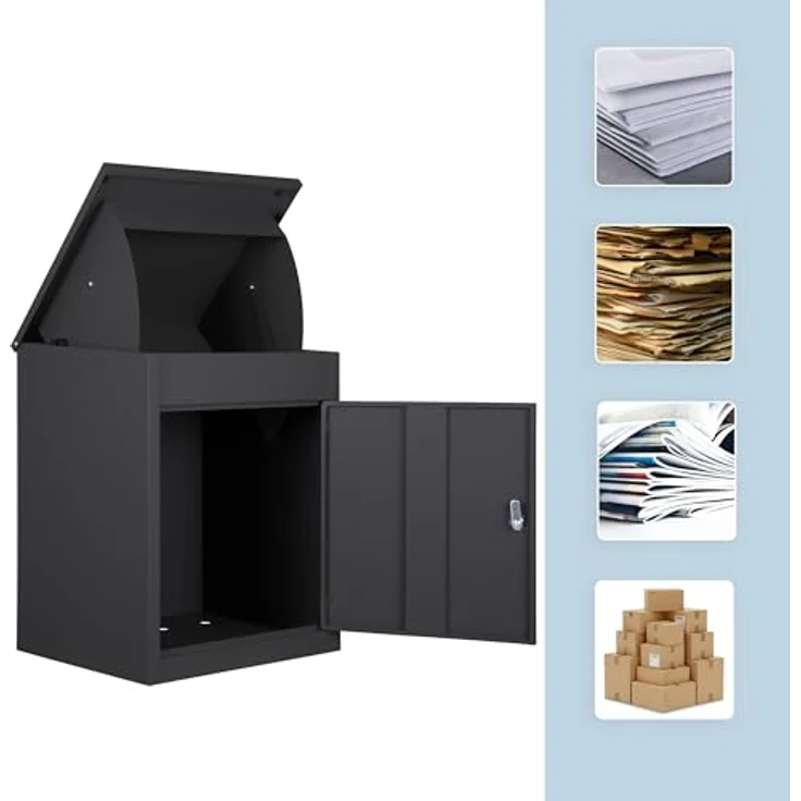 relaxdays Paketbriefkasten Paketbox, abschließbar für Boden- & Wandmontage, wetterfest, schwarz – Bild 5