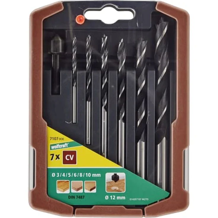 wolfcraft Holzspiralbohrer-Set, Ø 3-10 mm, 7-tlg. I 6 Holzspiralbohrer mit Senker für punktgenaues Anbohren in Weichholz, hochwertige Schiebebox – Bild 2