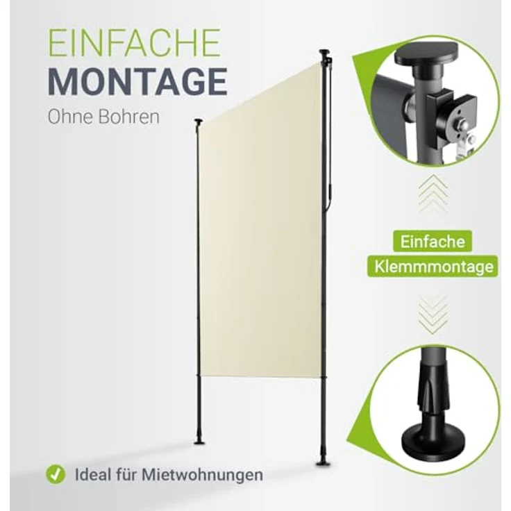 Juskys Senkrechtmarkise Barbados 150x310 cm - Beige - Wetterfester Balkon Sichtschutz ohne Bohren - UV-beständiger Stoff - Flexibel einsetzbar – Bild 3