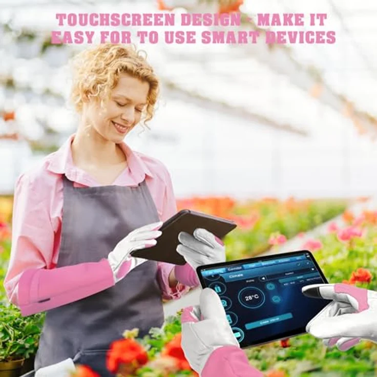 SLARMOR Gartenhandschuhe aus Leder, dornensicher mit Unterarmschutz, lange Arbeitshandschuhe für Damen und Herren, touchscreentauglich, ideal zum Beschneiden von Rosen – Bild 4