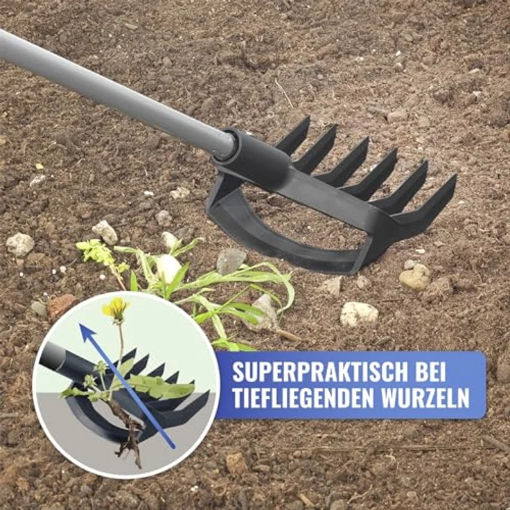 Maximex Gartenhacke Kultivator 2in1, Teleskopstiel 72-138 cm, leicht und robust, Schwarz Grau – Bild 5