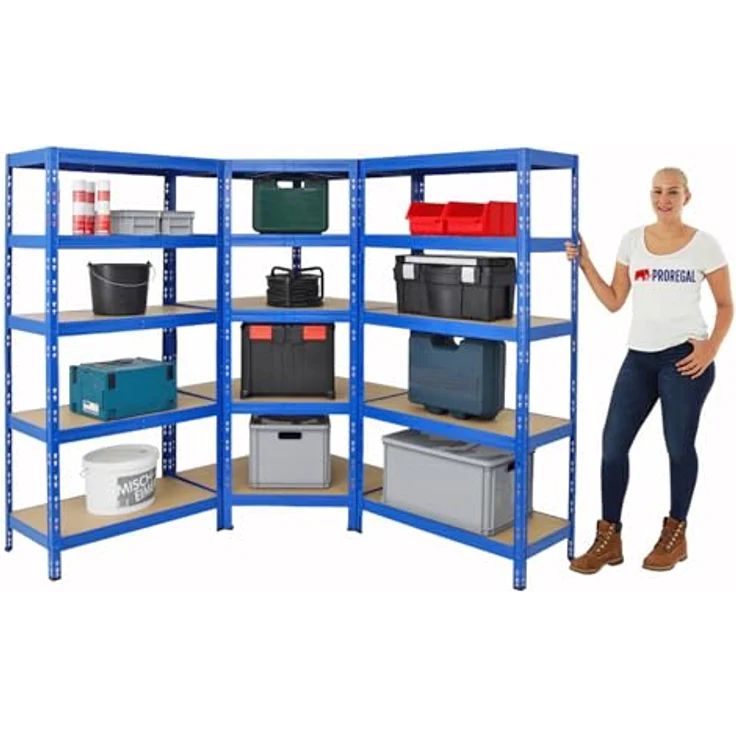 PROREGAL Mega Deal Tiger Blue, Eckregal + 2X Schwerlastregal 180x90x45cm mit Fachlasten 175 + 265 kg, Blau, Regalsystem Steckregal Lagerregal Werkstattregal – Bild 3