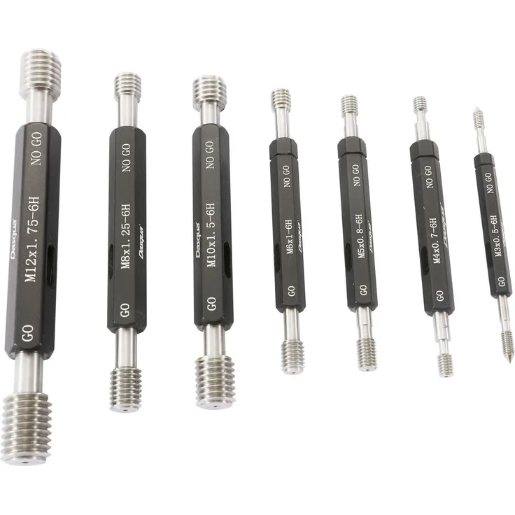 Dasqua 6311-3202 7-teiliges Gewindelehren-Set, Go- und No-Go-Lehrdorne, präzise Messung, hochwertiger Stahl, kalibriert mit Zertifikat
