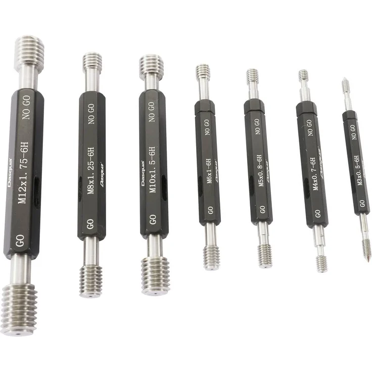 Dasqua 6311-3202 7-teiliges Gewindelehren-Set, Go- und No-Go-Lehrdorne, präzise Messung, hochwertiger Stahl, kalibriert mit Zertifikat