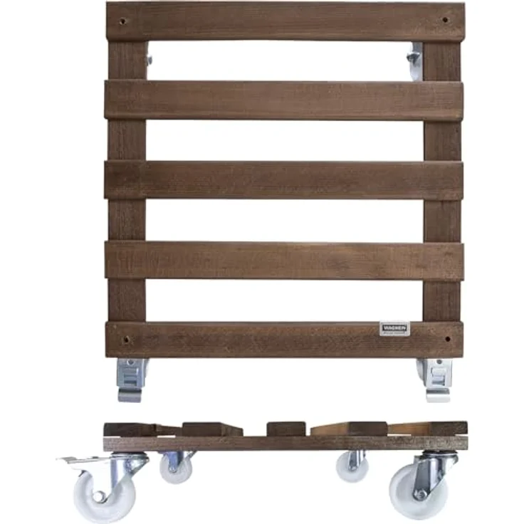 WAGNER Pflanzenroller PALETTI BIG 45 x 45 x 13 cm I Pflanzenroller & Blumenroller für Außenbereich + Innenbereich I Kübelroller aus Holz I 2 Total-Feststeller I Tragkraft 250 kg I Made in EU- 20087001 – Bild 6