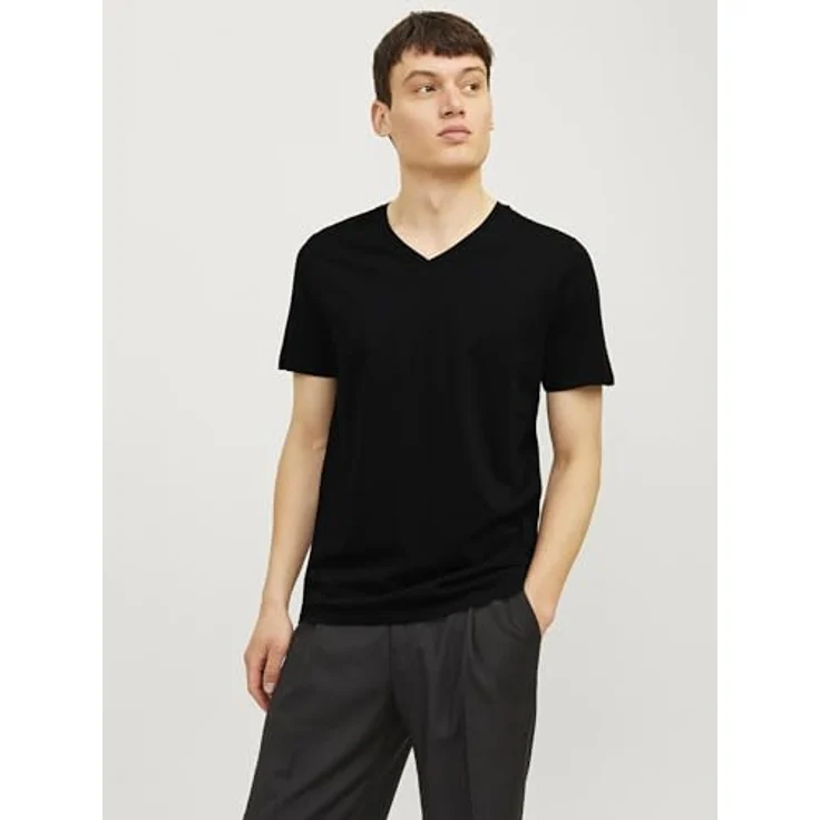 Jack & Jones Basic V-Shirt für Herren, schwarzes Arbeitsshirt aus hochwertigem Jerseystoff, Größe XL – Bild 3
