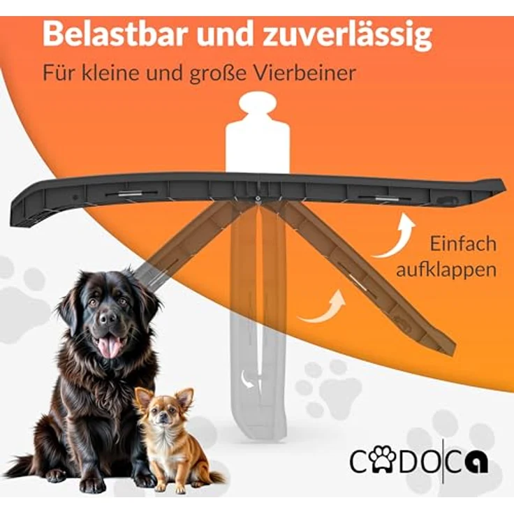 Cadoca Hunderampe Auto klappbar 156x40cm Tragegriff Sicherheitsbügel Reflektoren Trinknapf Hund Katze rutschfest leicht kompakt stabil Einstiegshilfe, beige – Bild 2