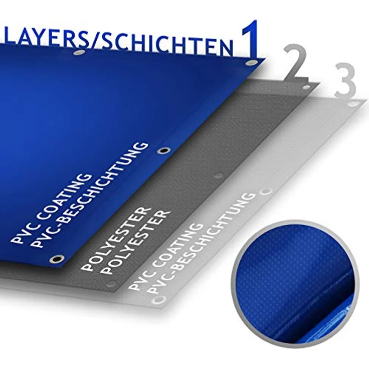 Jago Abdeckplane - 650 g-m², Wasserdicht & Reißfest, Aluminiumösen, Blau, 4 x 3 m, Beidseitig Beschichtet - Schutzplane, LKW Plane Gewebeplane, Regenplane – Bild 6