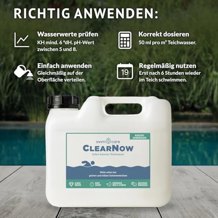 swimcare Teichpflege ClearNow, 1 Liter für sofort klareres Teichwasser, effektive Ausflockung von Schwebealgen – Bild 5