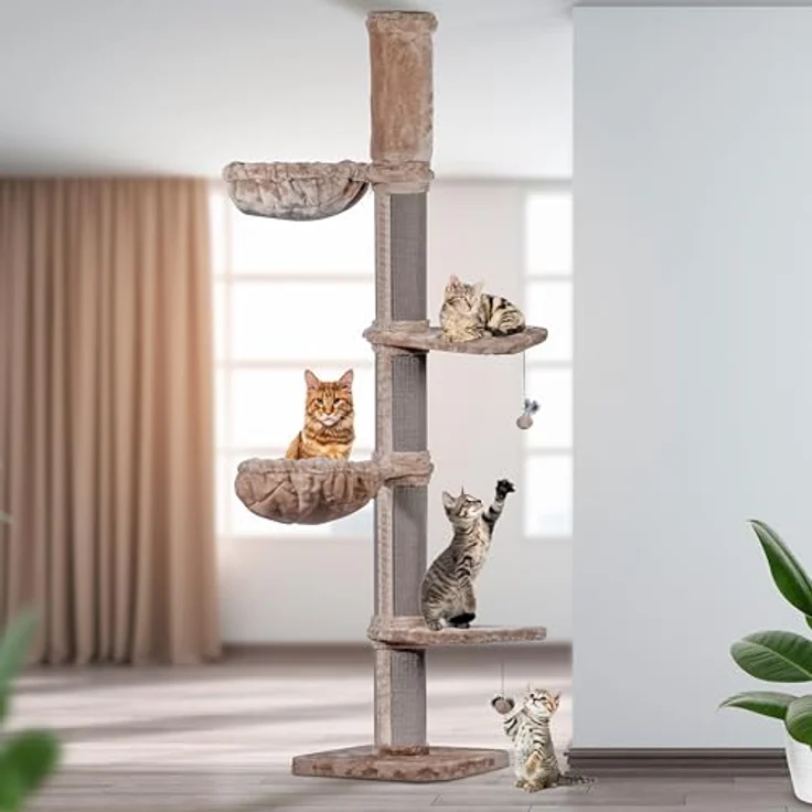 dobar® Premium Katzen-Kratzbaum Biggy aus Holz mit extra großen und stabilen Kratz-Stämmen in ausgefallenem Design - Geeignet auch für große Katzen - 35 x 60 x 100 cm – Bild 4