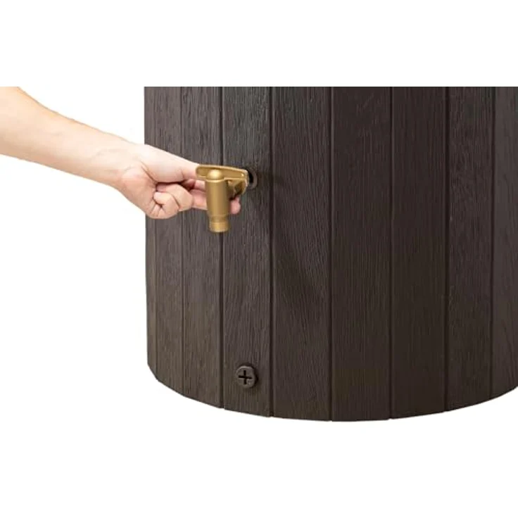 4rain Regentonne MADERA SET - braun - 220L Regenwasserspeicher mit Auslaufhahn und Fallrohranschluss, Holzoptik, nachhaltige Gartenbewässerung, Made in Germany – Bild 5
