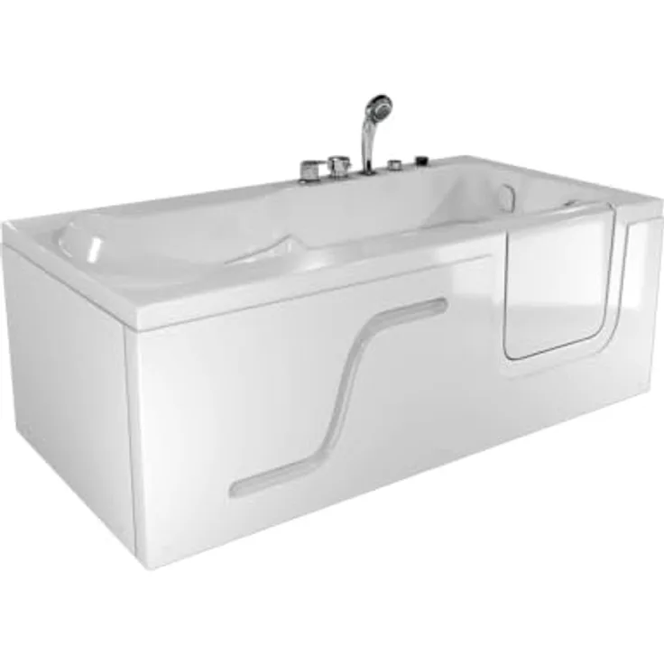 AcquaVapore Whirlpool-Badewanne Seniorenwanne mit Tür S17-WP-L-ALL 150x75cm, (1-tlg) - Hochwertiger Sanitär-Acryl, 5 Massage-Düsen, Tür mit Sicherheitsverschluss.