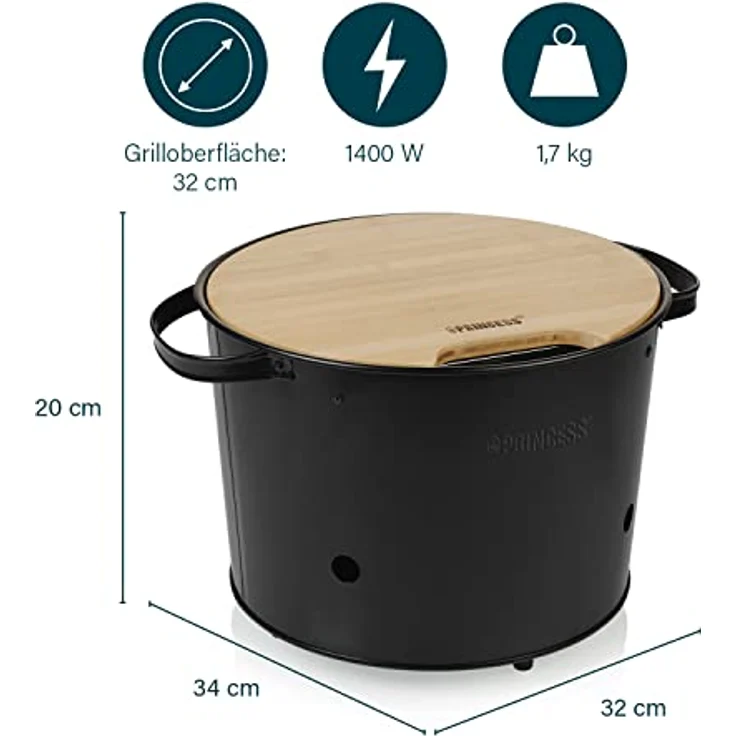Runder Hybridgrill - als Elektro oder Holzkohlegrill für Garten Balkon Camping – Bild 3