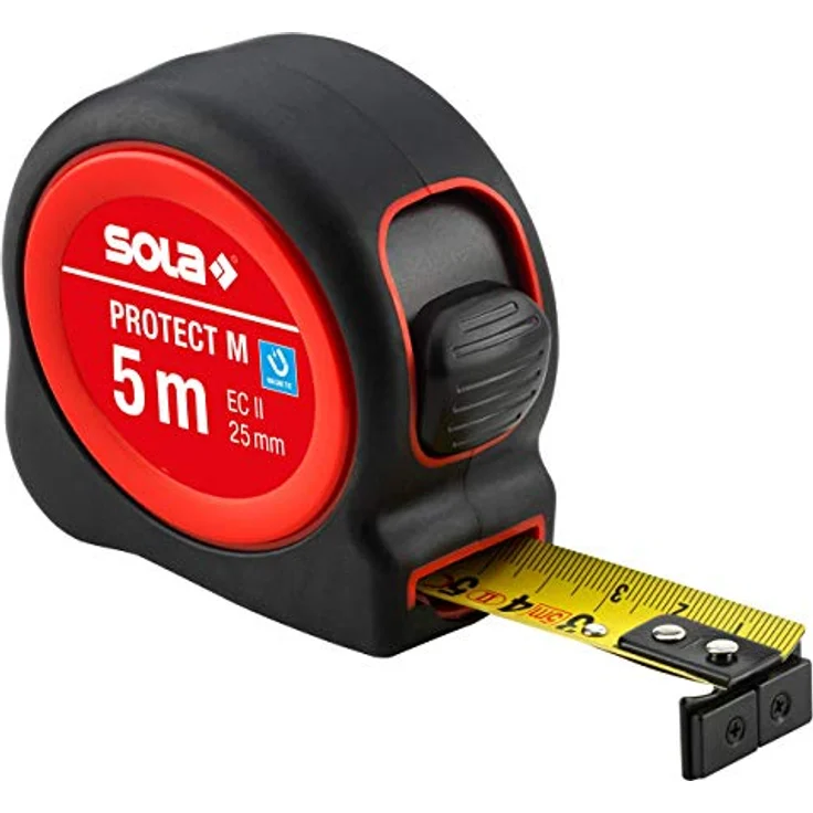 Sola SOLA PROTECT M - Bandmaß magnetisch 5m/25mm, robust mit Gürtelclip, gelb mit mm Skala, Genauigkeitsklasse II, beweglicher Endhaken – Bild 1