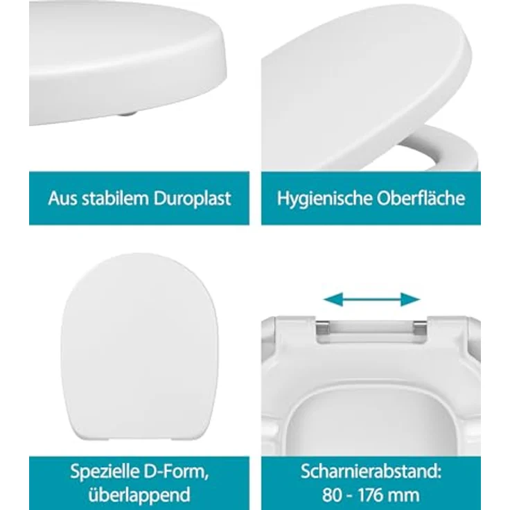 Calmwaters WC-Sitz für Ideal Standard Connect, Duroplast mit Absenkautomatik, abnehmbar, weiße O-Form, bis 250 kg belastbar, Made in EU, Modell 26LP6261 – Bild 4