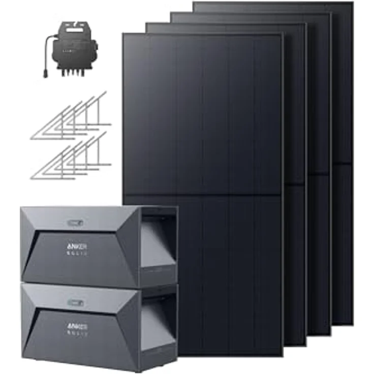 Anker SOLIX Balkonkraftwerk Pro mit Speicher und Halterung (2160W, 3200Wh), 2x Solarbank E1600 (1600Wh) und 4x Balkonkraftwerk (540W), Glattes Schwarz, Kostenloses OTA-Update 800W-Mikro-Wechselrichter - Preisvergleich – Bild 1