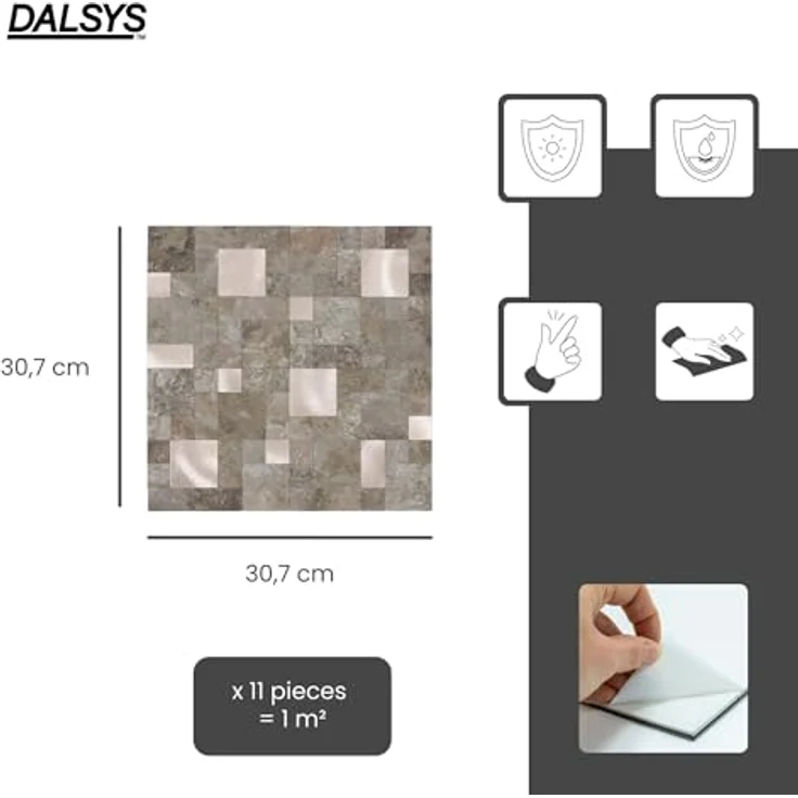 Dalsys 11x selbstklebende Wandpaneele in Steinoptik, 1m² Beige/Gold, leicht zuschneidbar, pflegeleicht – Bild 2