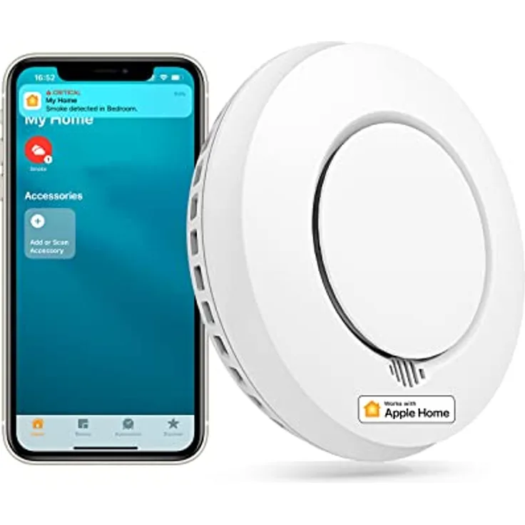 Smart Rauchmelder Vernetzt Feuermelder Meross funktioniert mit Apple HomeKit Schlafzimmertauglich Brandmelder mit Stummschaltung und Selbsttest Funktion Geprüft nach DIN EN 14604（Hub benötig）