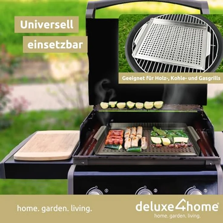 deluxe4home Grillplatte Grillschale Grillblech Edelstahl 40 x 30 cm I Für Grillgemüse & Fisch, Rostbeständig & Spülmaschinenfest - Preisvergleich – Bild 2