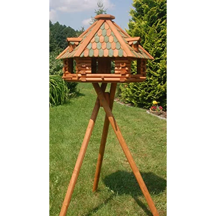 Deko-Shop-Hannusch XXL Luxus Vogelhaus mit Solarbeleuchtung absoluter Blickfang, Vogelfutterhaus aus Holz, V13 XXL mit Ständer, Farbe:Braun - Grün – Bild 1