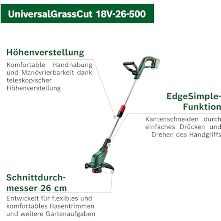 BOSCH Akku-Rasentrimmer UniversalGrassCut 18V-26-500 Solo, 18Volt - Ergonomischer Griff, Teleskop-Höhenverstellung, POWER FOR ALL Alliance – Bild 4