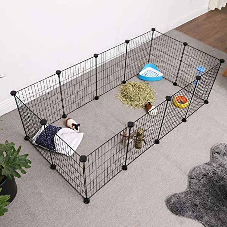 SONGMICS Freilauf, DIY-Kleintiergehege, KleintierkÄfig, Welpenauslauf, Kaninchen, Meerschweinchen, Metallgitter, 143 x 73 x 46 cm, schwarz LPI01H – Bild 3