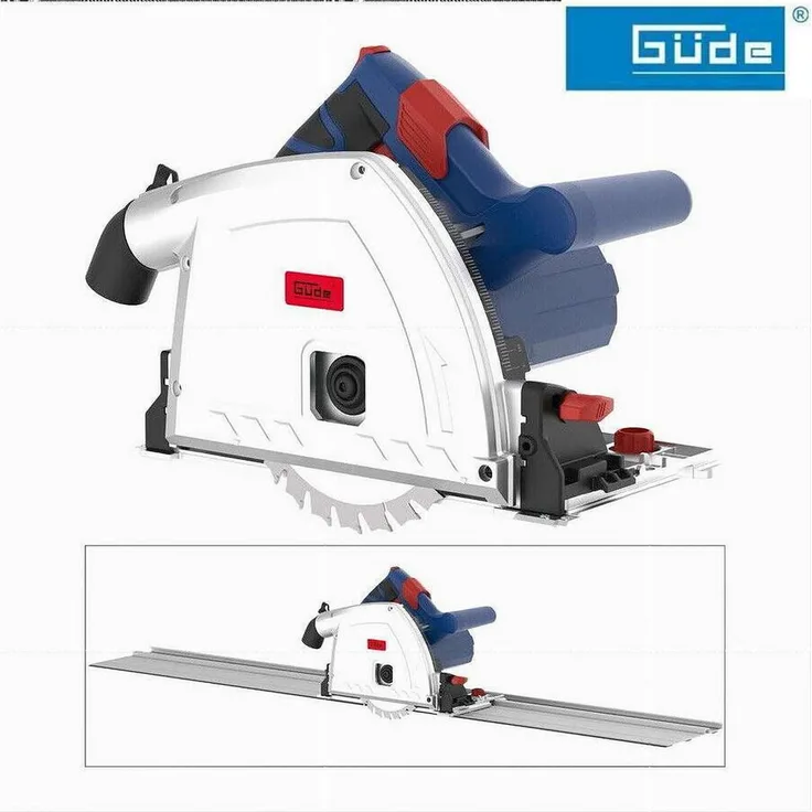 Güde Tauchsäge TS 57-1400 KE Set, 1400W Handkreissäge Kreissäge inkl Führungsschienen, 165 mm Sägeblatt, Anti-Rutsch-Handgriff, Staubabsaugung