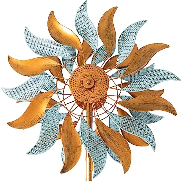 LEMODO Windspiel Fire Flowers | Windrad mit gegenläufigen Rotoren | Gartendeko in 2 Höhen aufbaubar | Gartenstecker 213 cm hoch | Windmühle in Kupferoptik | Windskulptur auch als Vogelschreck geeignet - Preisvergleich