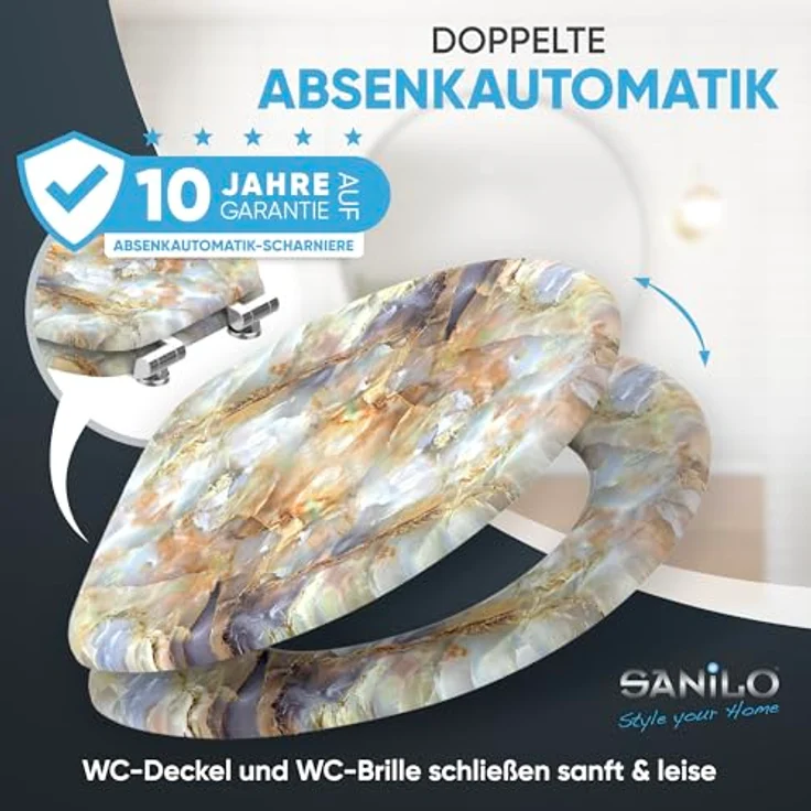 Sanilo WC Sitz Marmor Braun, Toilettendeckel aus Holz mit Absenkautomatik, antibakterieller Oberfläche, belastbar bis 200 kg – Bild 5