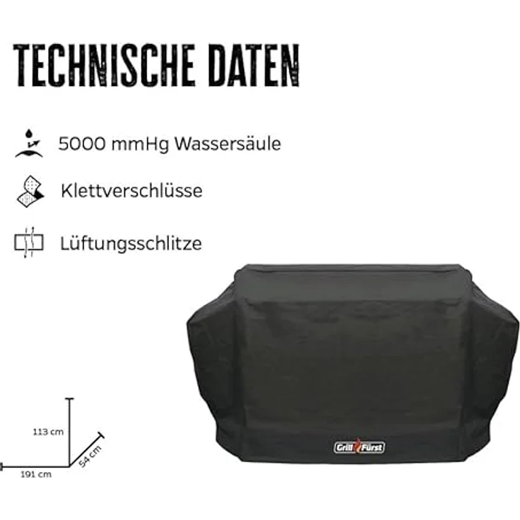 Grillfürst Grill Abdeckhaube, robuste wetterfeste Abdeckung 191 x 54 x 113 cm, wasserdicht, Abdeckung für Gasgrill Modell Grillfürst G750 – Bild 2